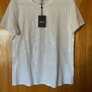 DKNY Sparkling White Sequin Tee